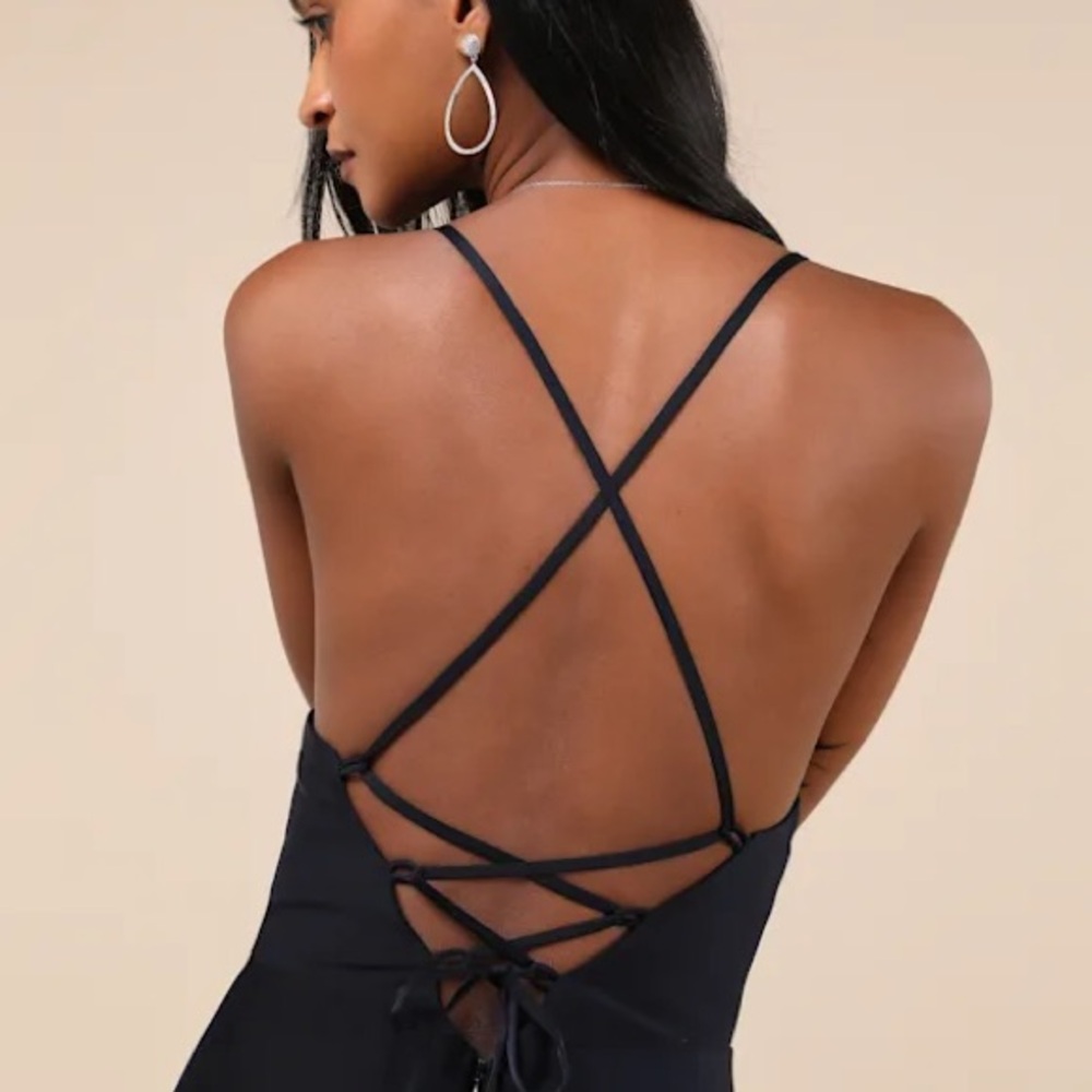 Lulu's Black Spaghetti-Strap Ruffle Maxi Dress - Picture 4 of 4